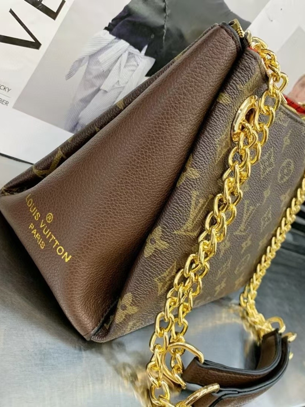 Classy And Chic Brown Shoulder Bag with Gold Chain
